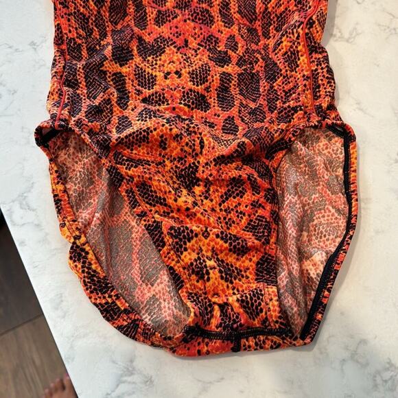 Nike orange black cutout snake print swimsuit swim meet PE class classic style - Picture 4 of 12